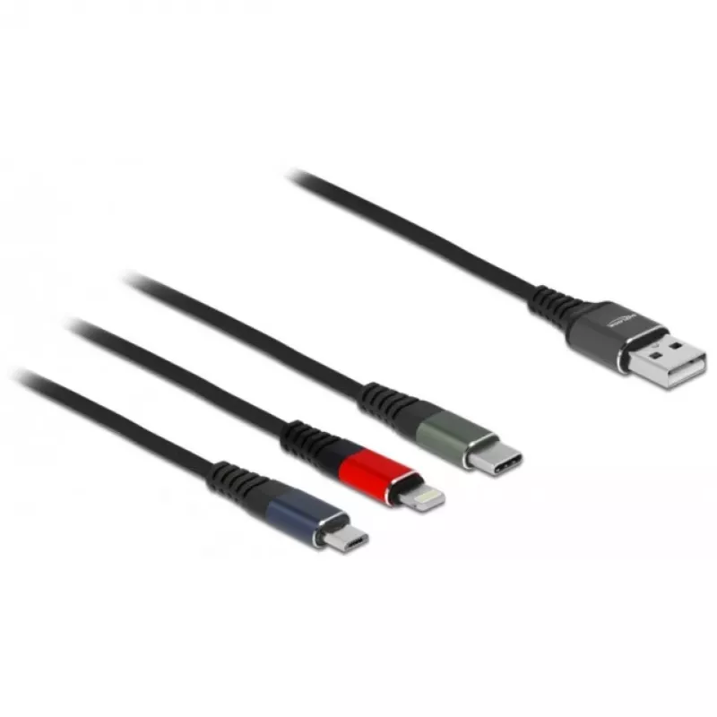 USB lādēšanas kabelis DeLOCK 3 in 1 Type-A uz Lightning, Micro USB, USB Type-C 30 cm