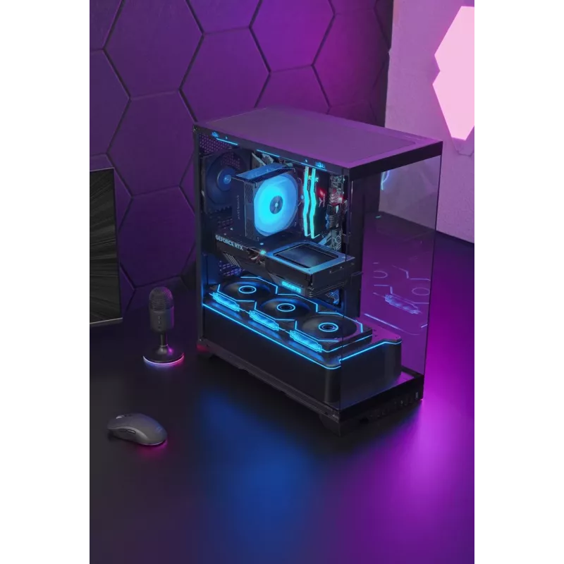 TACENS Mars Gaming MCPRISMA Midi Tornis PC korpuss, Melns, rūdīts stikls, atbalsta ATX/Micro-ATX/Mini-ITX, 2x3.5 collu + 2x2.5 collu sloti