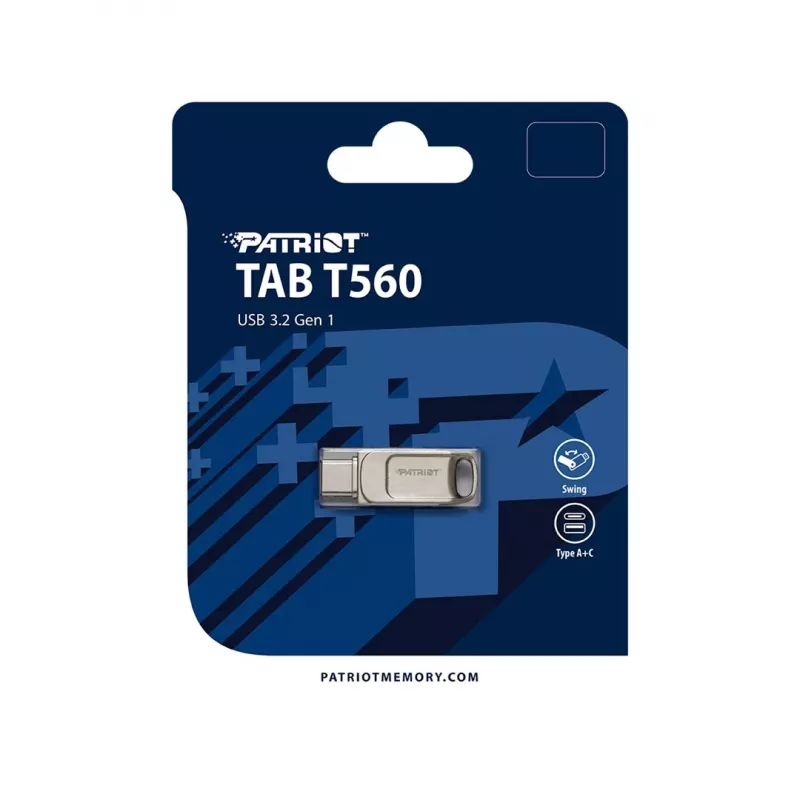 USB zibatmiņa PATRIOT PS64GT560DS5D 64GB USB 3.2 (USB-A & USB-C), grozāms cinka-sakausējuma korpuss, sudraba
