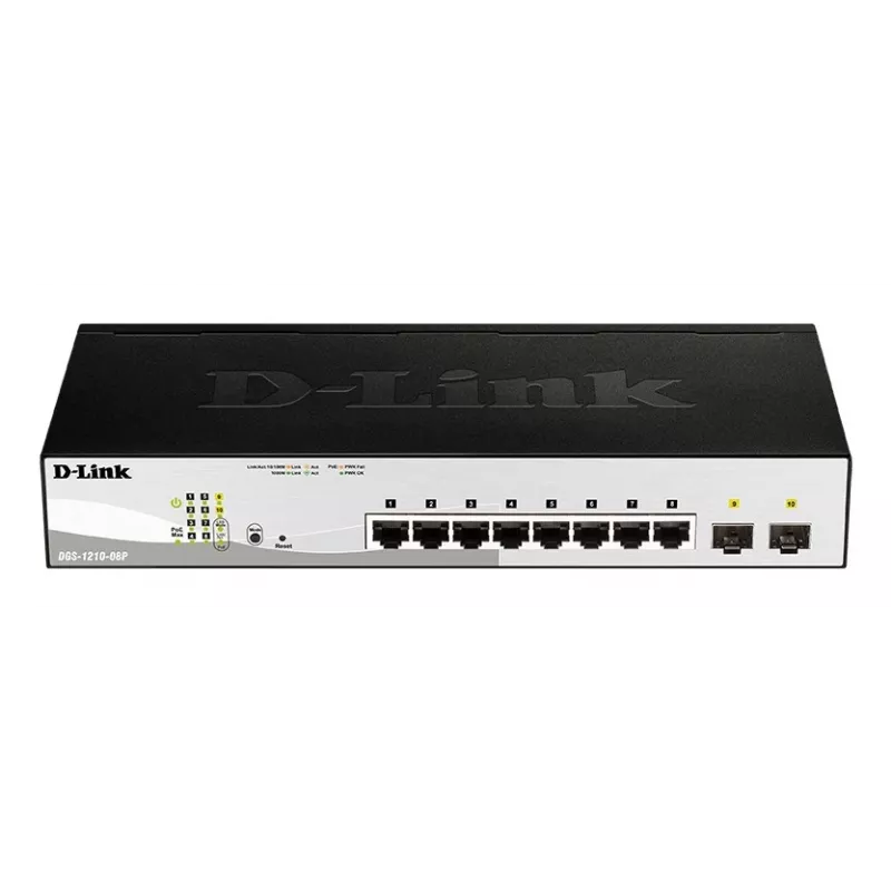 D-Link DGS-1210-08P/E L2 viedais slēdzis, 8 porti Gigabit Ethernet ar PoE, melns