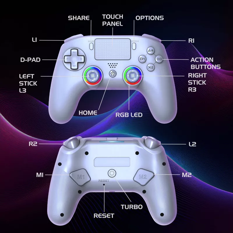 Subsonic PS5 bezvadu LED spēļu kontrolieris balts D-pad Home Options Share