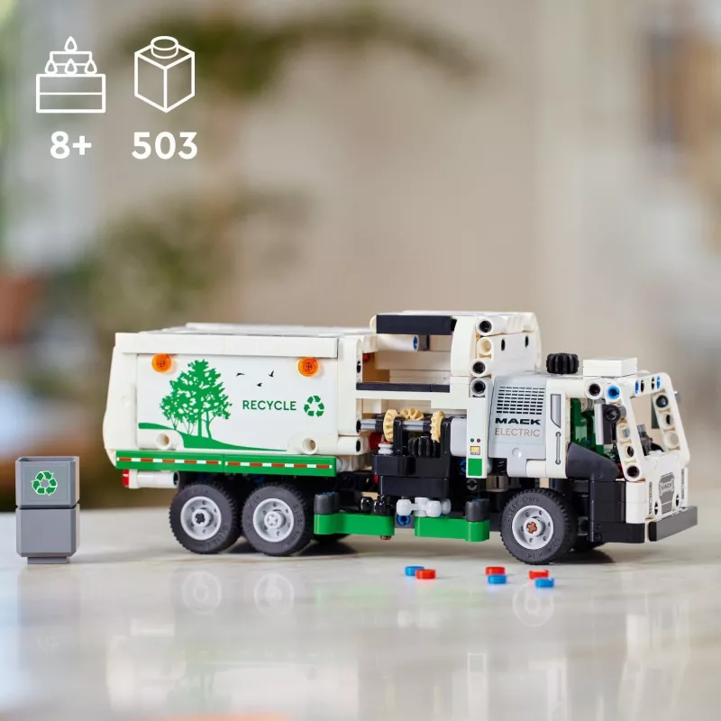 Konstruktors LEGO Technic Mack LR Electric atkritumu savācējs 42167 — 503 gab., motorizēts, izmērs 230×80×90 mm