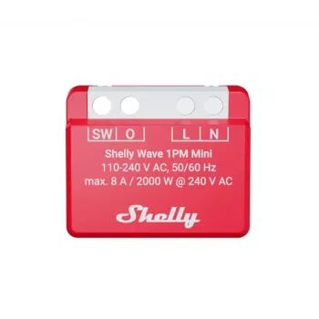 Iekšsienas relejs Shelly 1PM — vienkanāla Z-Wave mini slēdzis, 110–240V, 8A, 2000W, 868.4 MHz