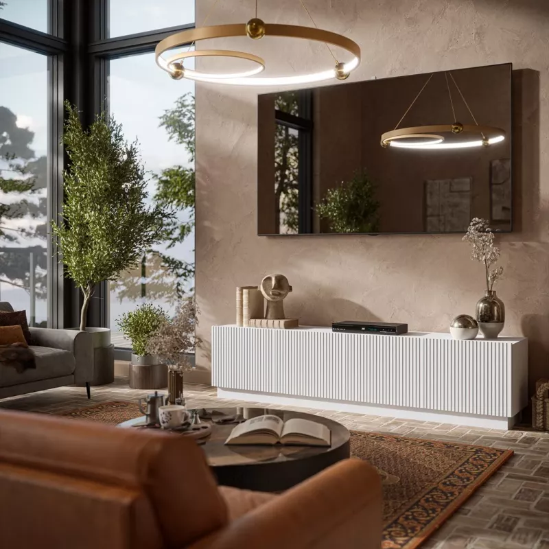 TV skapis LIVERTI 2000x420x480 mm, balts, skaidu plātnes virsma
