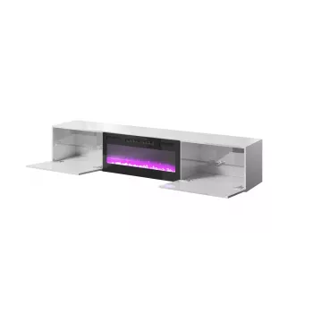 TV skapis Cama Meble SLIDE 200K ar elektrisko kamīnu 200x40x37 cm spīdīgi balts
