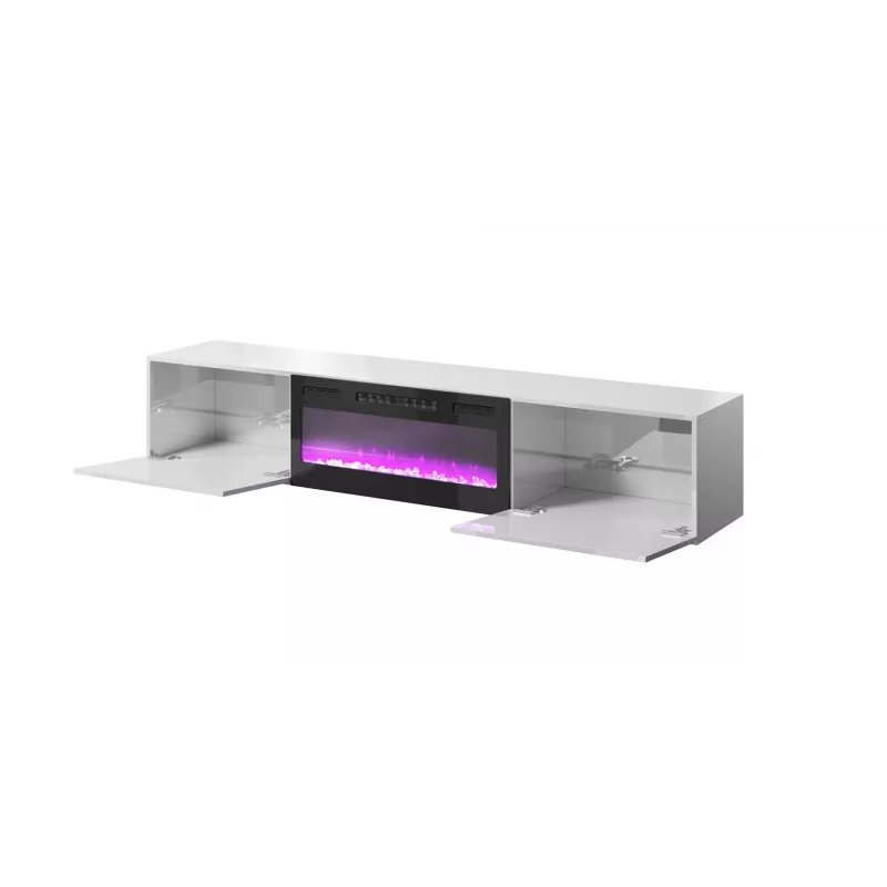TV skapis Cama Meble SLIDE 200K ar elektrisko kamīnu 200x40x37 cm spīdīgi balts