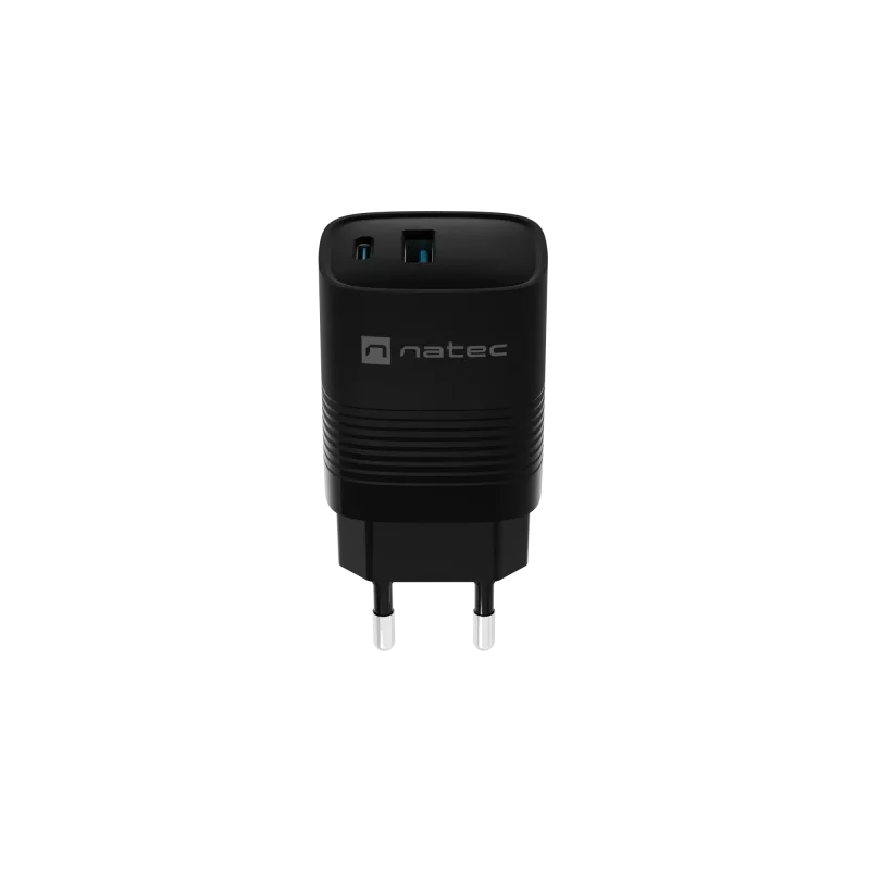 NATEC vadu mobilās ierīces lādētājs NUC-2141, 30W, USB-C PD 3.0 + USB-A QC 3.0, 110–240V, melns