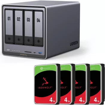 NAS korpuss UGREEN DXP4800 Plus ar 16TB (4×4TB) SATA diskiem, 4 nodalījumi, RAID gatavs