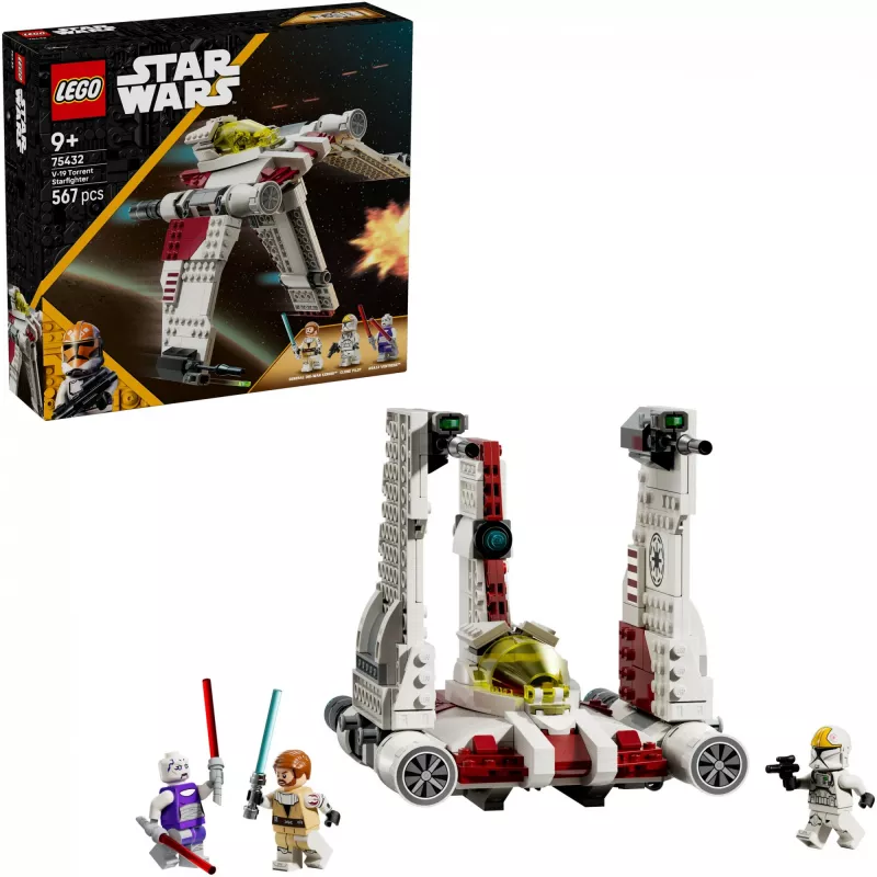 LEGO Star Wars V-19 Torrent Fighter 75432 būvēšanas komplekts — 567 detaļas, 3 minifigūras, spēles un izstādes modelis