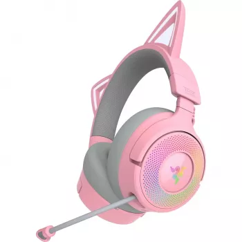 Razer Kraken Kitty V3 Pro - Quartz bezvadu un vadu austiņas ar mikrofonu, spēlēm, USB Type-A, Bluetooth, rozā