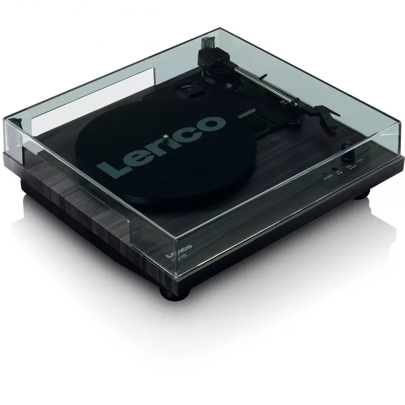 Lenco LS-10 Black – Belt-drive audio atskaņotājs ar iebūvētiem skaļruņiem, 33/45 RPM, RCA izeja, austiņu ligzda