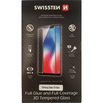 Rūdīts 3D pilnas līmes ekrāna aizsargs SWISSTEN Samsung Galaxy S8 — melns