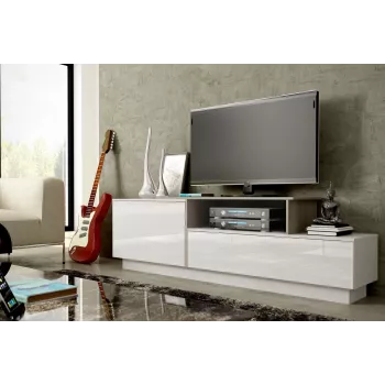 Cama TV skapis SIGMA 3 180 balts/balts glancēts + sonomas ozols