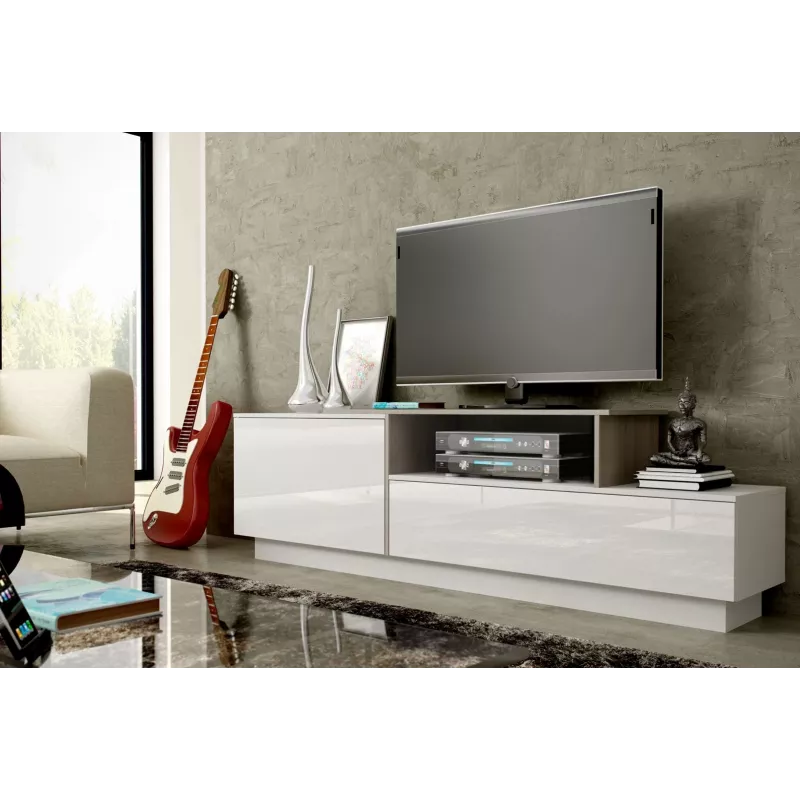 Cama TV skapis SIGMA 3 180 balts/balts glancēts + sonomas ozols