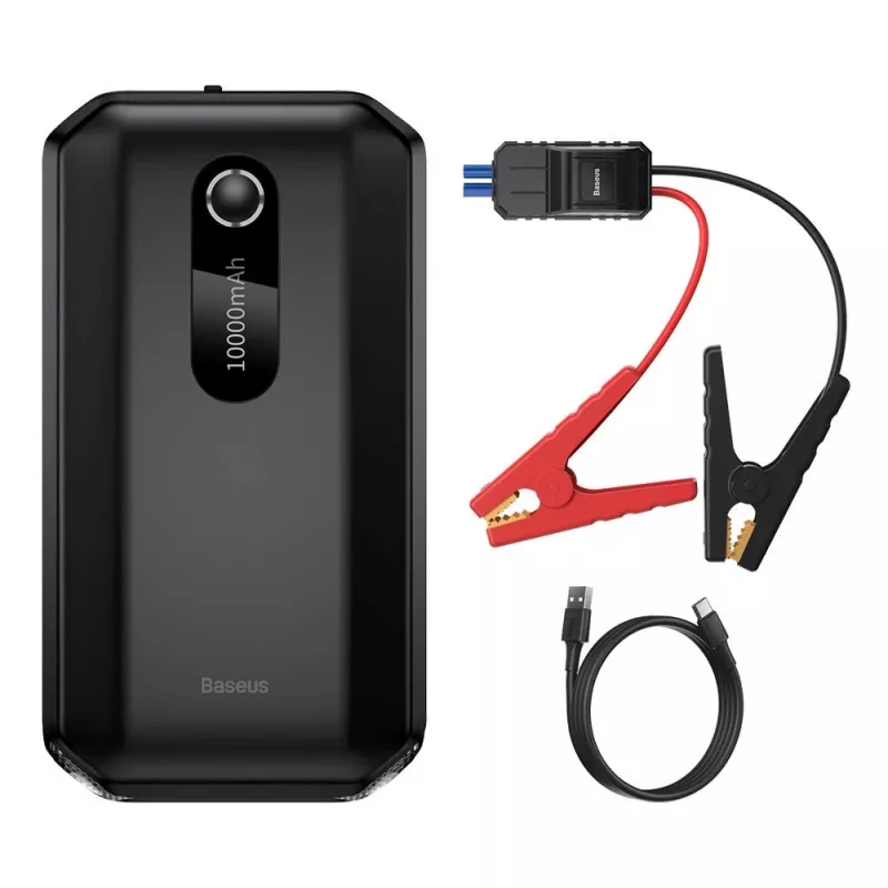 Baseus BS-CH001 - iedarbināšanas ierīce, pastiprinātājs 10000 mAh 12V (1000 A / 500 A) + krokodila spailes (melna)