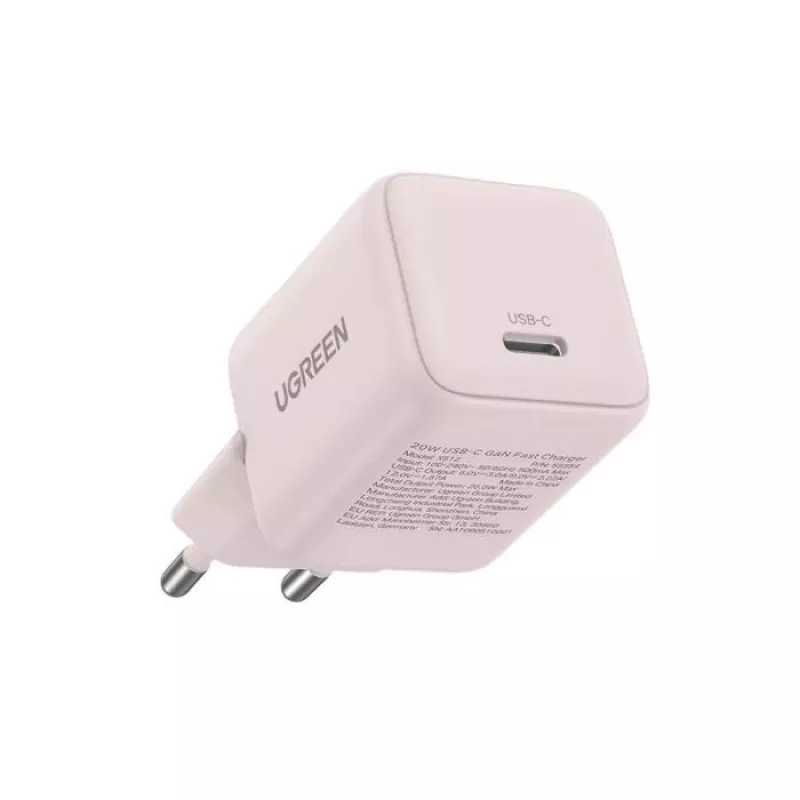 Strāvas adapteris UGREEN X512 20 W USB-C PD ātrā uzlāde, rozā, 100–240 V ieeja, 1× USB-C