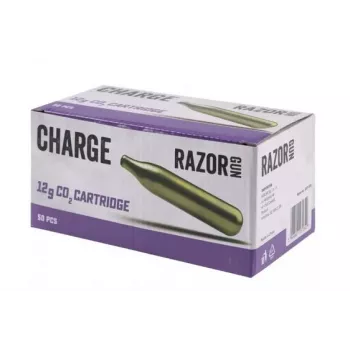 CO2 patronas RazorGun 12 g — kaste 50 gab., saspiests gāze, sudraba