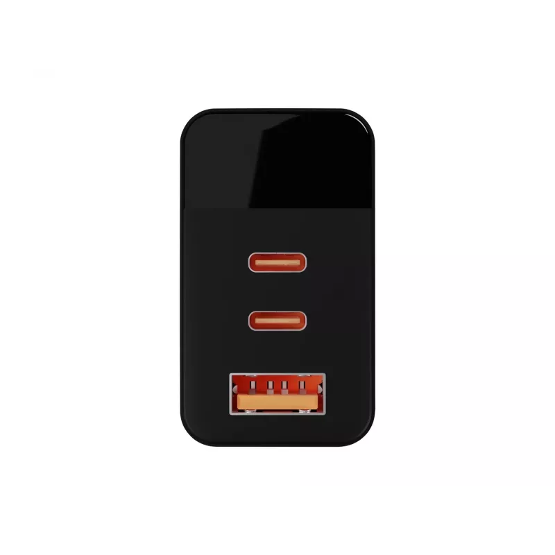 LCD sienas lādētājs USB ligzda + USB-Cx2 PD 65W GAN melns vatmetrs