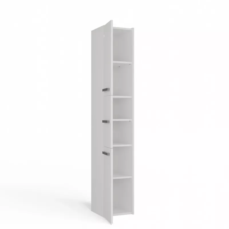 Brīvi stāvošs vannas istabas skapis S33 BIEL — balts, 6 plaukti, 300×300×1700 mm