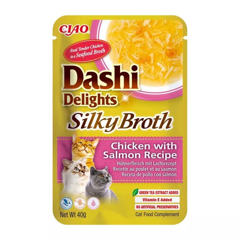 INABA CAT Dashi Delights Silky Broth Chicken with Salmon - kaķu gardums - 40g