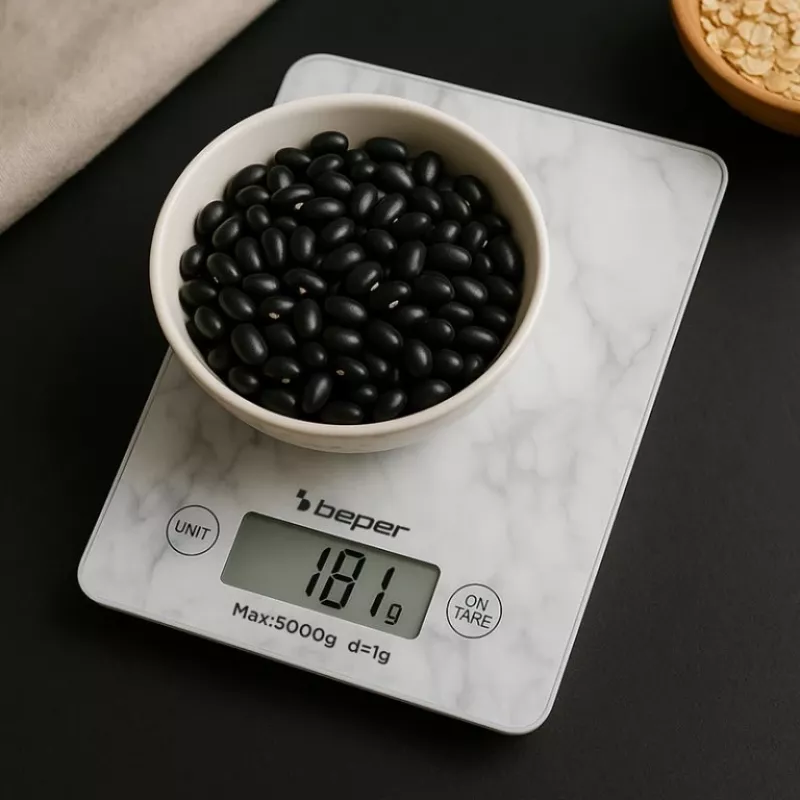Virtuves svari Beper P102BIL004 - digitāli, 5 kg, 1 g, balts marmors