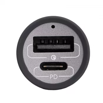 Akyga AK-CH-26 GaN auto lādētājs 12/24 V, 100 W, USB-C PD 3.0 + USB-A QC 3.0, pelēks