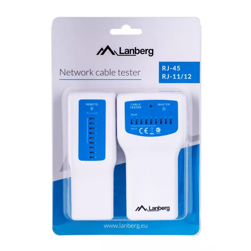 PoE tīkla kabeļu testeris LANBERG NT-0402 ar RJ-45/RJ-11 atbalstu, LED indikatoriem