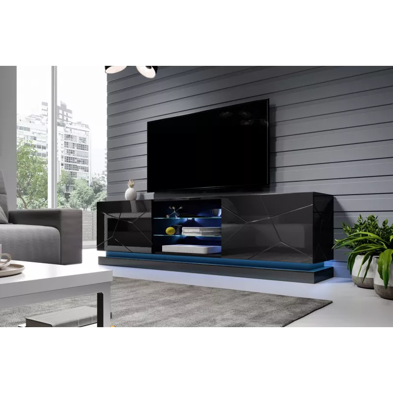 Cama TV skapis QIU 200 MDF melns glancēts/melns glancēts
