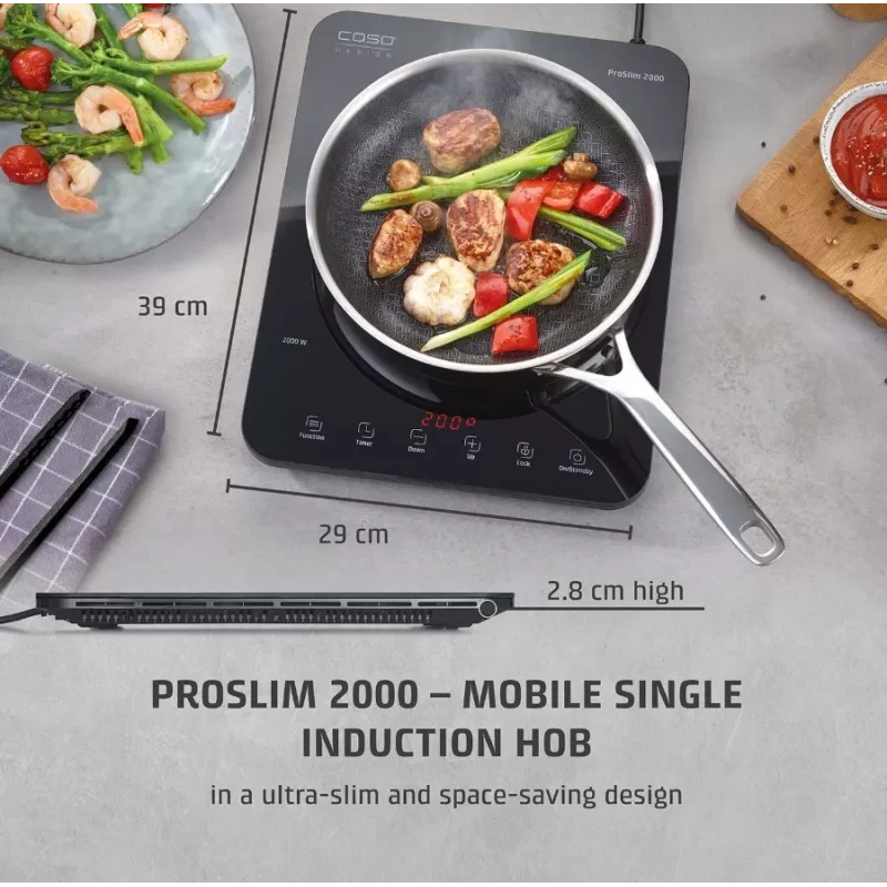 Caso ProSlim 2000 2236 Mobilā indukcijas plīts, stikls, sensors, melna