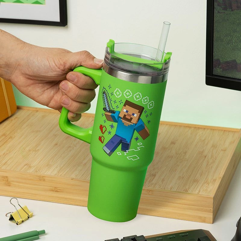 Paladone Minecraft Green 900ml Izolēta Krūze ar Salmiņu