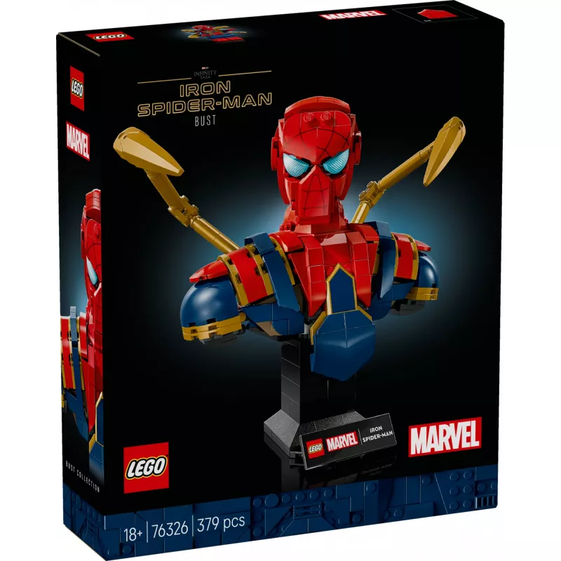LEGO Marvel kolekcionējams krūšutēls Dzelzs Zirnekļcilvēks 76326, 379 gabali, 18+ demonstrācijas modelis, 170×200×110 mm