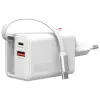 4smarts 541065 GaN Flex Jojo 65W tīkla lādētājs, 2x USB-C PD + USB-A QC 3.0, ievelkams USB-C vads, 100-240V, baltā krāsā