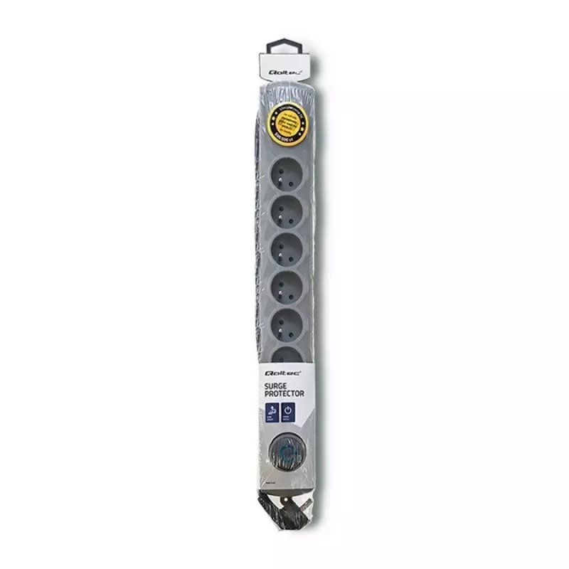 Qoltec 50168 pārsprieguma aizsargs 8 kontaktligzdas 230 V 3 m pelēks