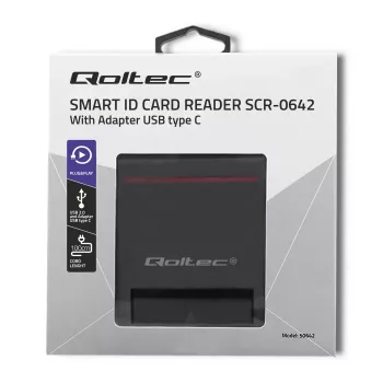 ID kartes skeneris QOLTEC Smart chip ID card scanner — USB, melns, 84.5×65×16 mm, 63 g