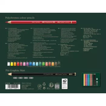 Faber-Castell Polychromos & Pitt Graphite Matt zīmēšanas komplekts, dažādu krāsu (23 gab.)