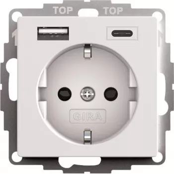 gira SCHUKO USB barošanas avots 2f System 55 modelis 245927, SCHUKO kontaktligzda ar integrētu USB uzlādi