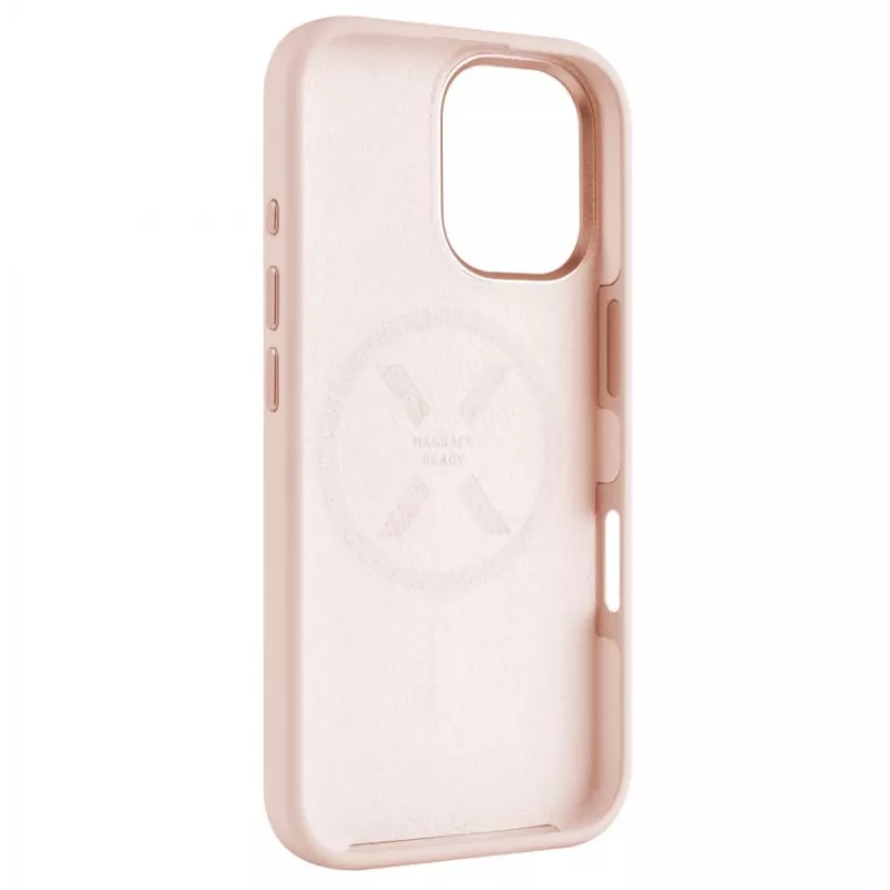 Aizmugurējais vāciņš FIXED Apple iPhone 16 Liquid silikons Rozā ar MagFlow plāns aizsargmaciņš