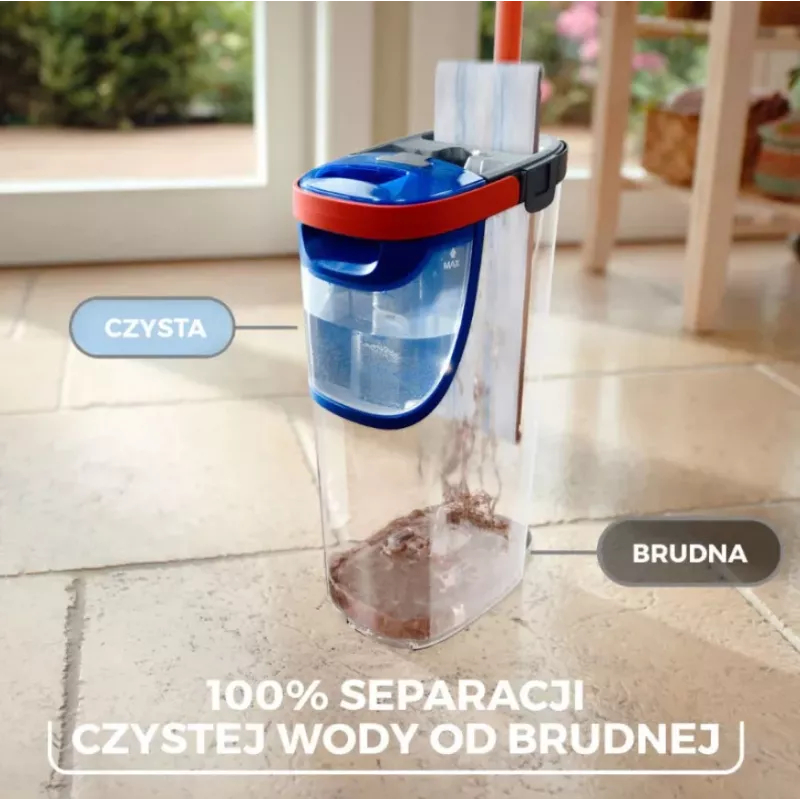 Vileda H2PrO 175775 plakanā grīdas mopa komplekts ar divu tvertņu sistēmu, mikrošķiedra, melns/sarkans