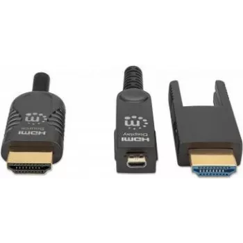 Manhattan HDMI uz Micro HDMI Plenum kabelis, 4K@60Hz (Premium High Speed), 70m, Aktīvs, Noņemams HDMI savienotājs (Type A), Vīrietis-Vīrietis, Melns, Apzeltīti kontakti, Mūža garantija