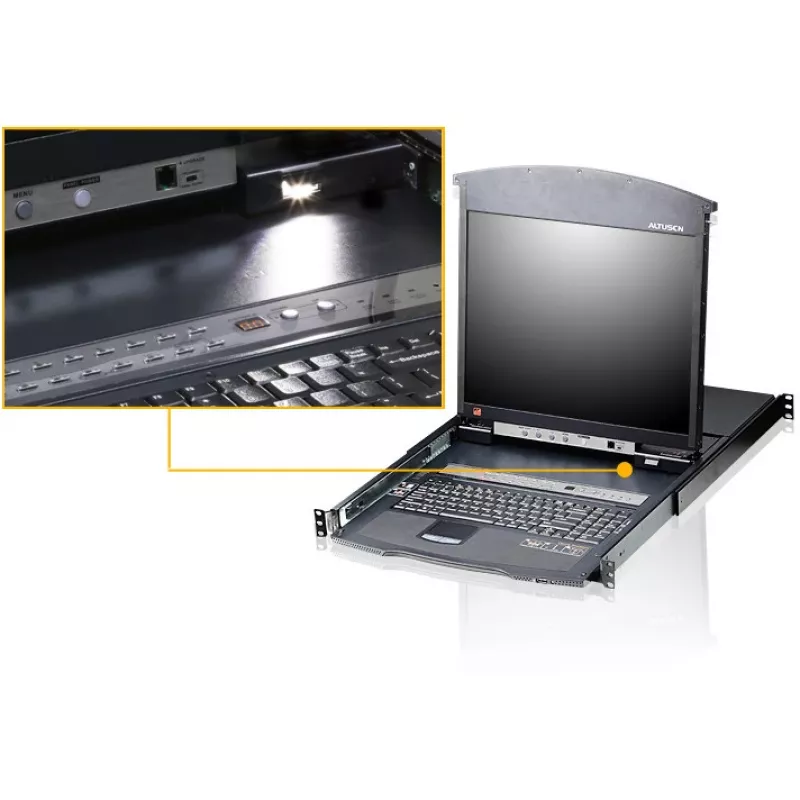 ATEN 16-Port 19 collu LCD CAT5e/6 KVM Slēdzis (Divu sliežu), 48.3 cm (19 collas), LCD, USB, PS/2, USB, PS/2, VGA, ASV angļu