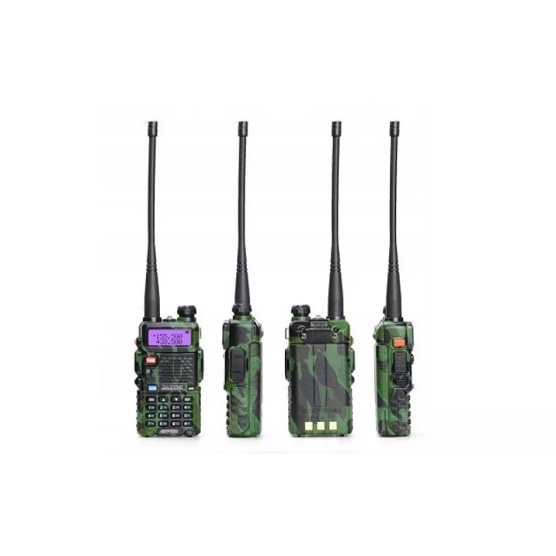Pārnēsājamā divvirzienu radio stacija Baofeng UV-5R 5W HT Camo — Divu joslu FM, 5W, 1800 mAh akumulators