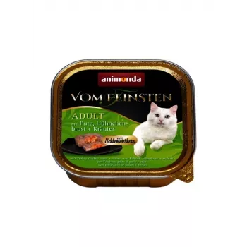 Slapjā kaķu barība animonda Vom Feinsten Gourmet Centre — Tītars & Vistas garšaugi, 100g paplāte, pieaugušiem kaķiem