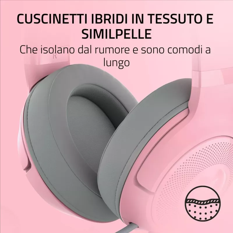 Razer Kraken Kitty V2 RZ04-04730200-R3M1 vadu austiņas spēlētājiem, USB-A, mikrofons, 40 mm skaļruņi, Quartz rozā