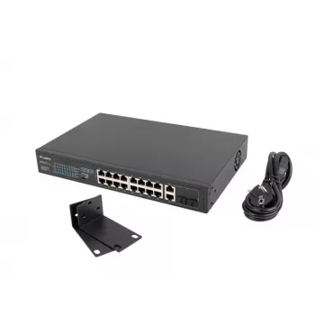 Lanberg RSFE-16P-2C-150 nepārvaldāms PoE+ komutators, 16x 10/100 PoE+, 2x Gigabit Combo, 150 W, 1U statnis