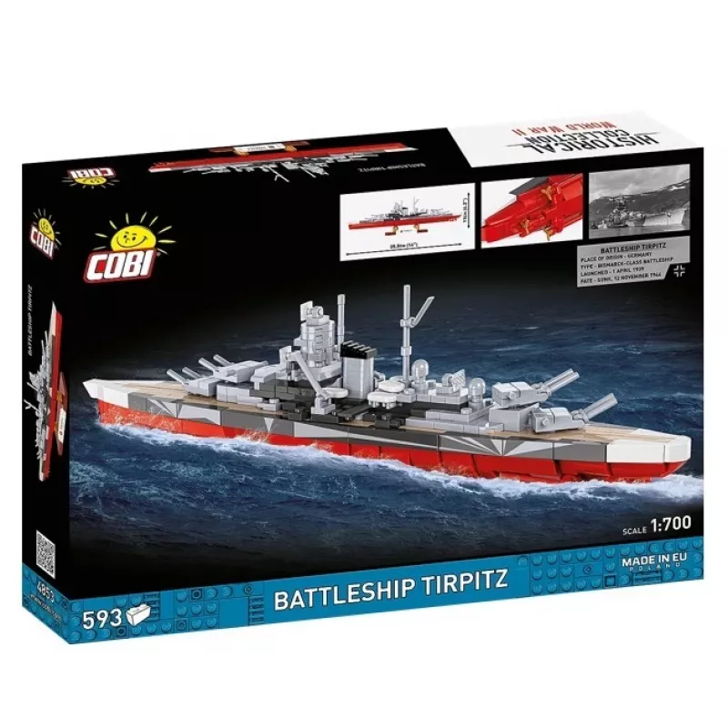 Konstruktors Cobi Kaujas kuģis Tirpitz 593 daļas, mēroga modelis