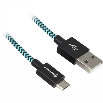 USB 2.0 kabelis, USB-A spraudnis > Micro-USB spraudnis (melns/gaiši zils, 1 metrs, pīts)