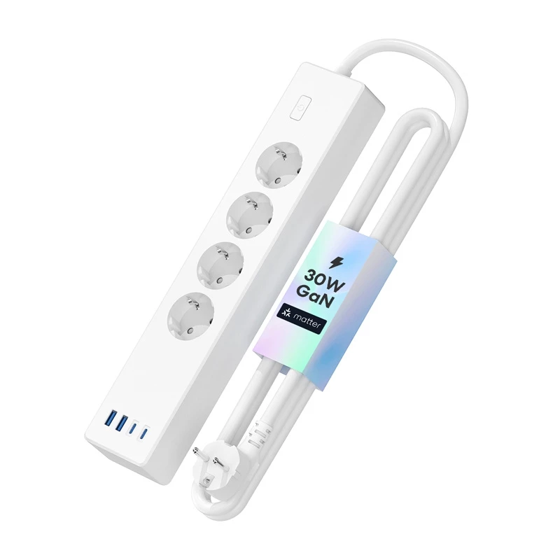 Viedā pagarinātājs Meross MSP844 — 4× kontaktligzda, 2× USB-A, 2× USB-C