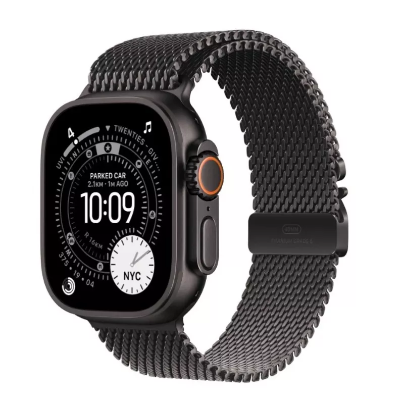 Apple Watch Ultra 3 GPS + Cellular 49mm Melna titāna korpuss ar Melnu titāna Milānas cilpu Medium