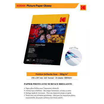 Kodak 180gsm 9.1 mil Glancēts A4x25 fotopapīrs