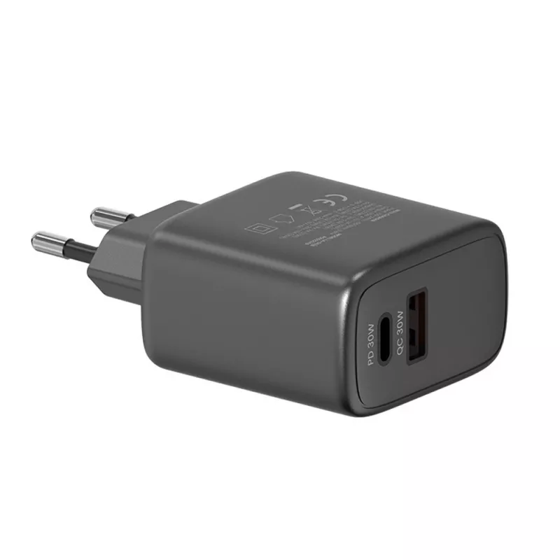 SAVIO LA-06/B 30 W sienas uzlādes ierīce, USB-A + USB-C, Quick Charge, Power Delivery 3.0, melna